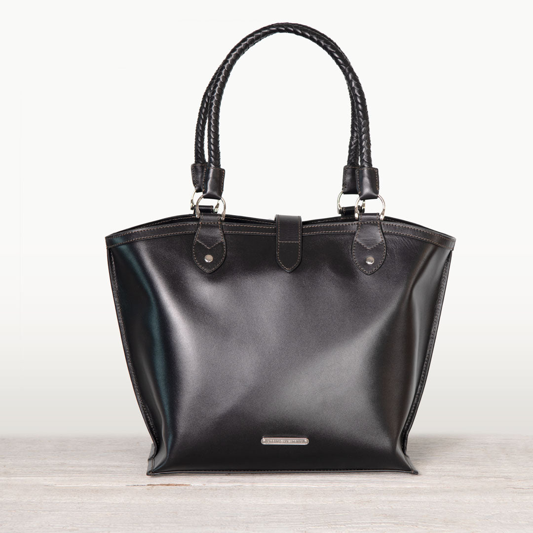 Urban Equestrian  Del Rey -Horse Bit Tote Luxury Leather Handbag in Black