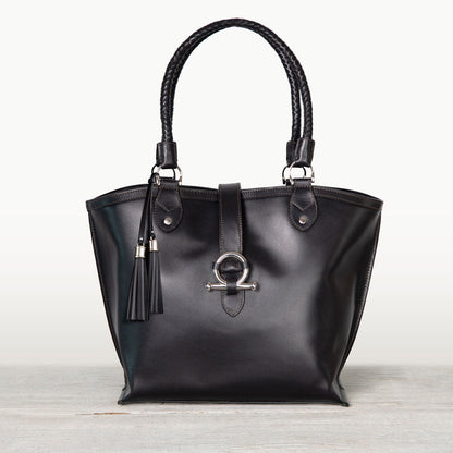 Urban Equestrian  Del Rey -Horse Bit Tote Luxury Leather Handbag in Black
