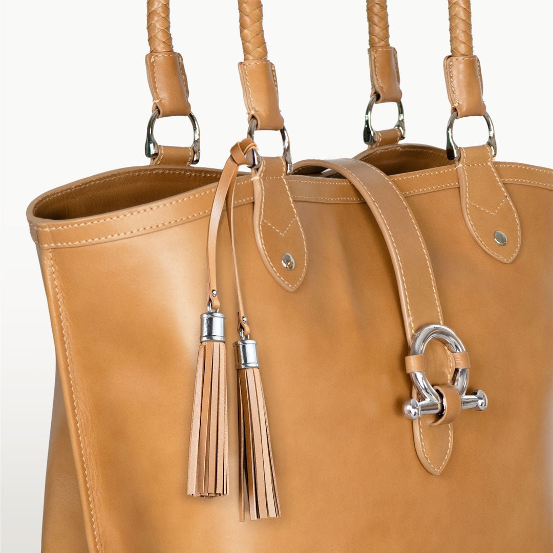 Urban Equestrian  Del Rey -Horse Bit Tote Luxury Leather Handbag in Caramel