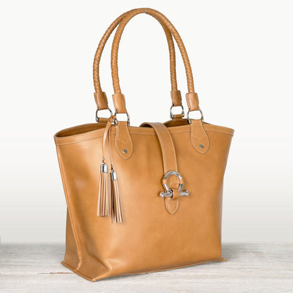 Urban Equestrian  Del Rey -Horse Bit Tote Luxury Leather Handbag in Caramel