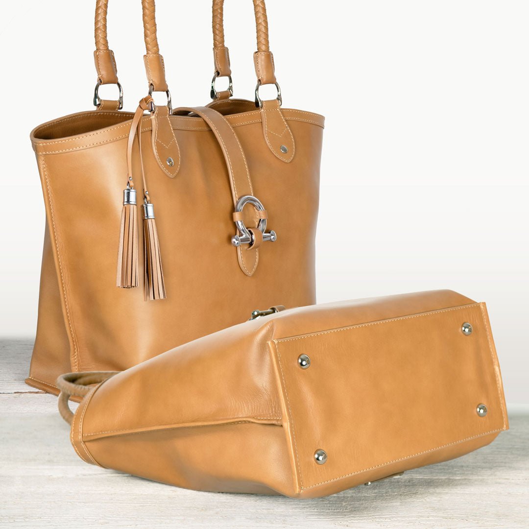 Urban Equestrian  Del Rey -Horse Bit Tote Luxury Leather Handbag in Caramel