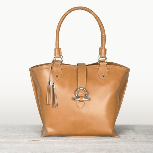 Urban Equestrian  Del Rey -Horse Bit Tote Luxury Leather Handbag in Caramel