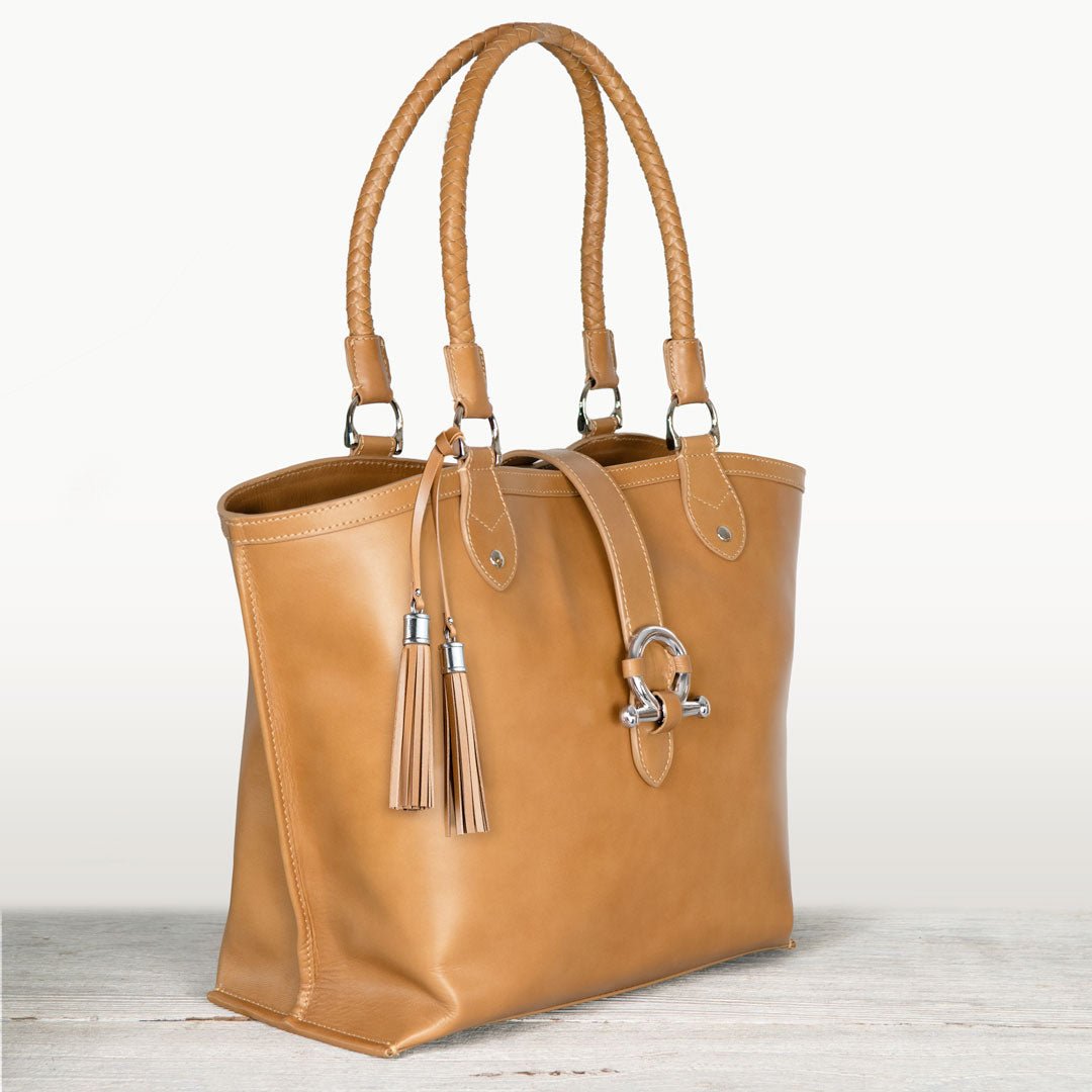 Urban Equestrian  Del Rey -Horse Bit Tote Luxury Leather Handbag in Caramel