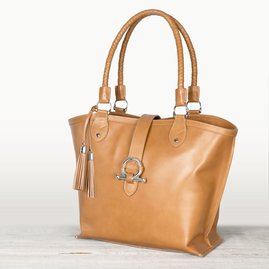 Urban Equestrian  Del Rey -Horse Bit Tote Luxury Leather Handbag in Caramel