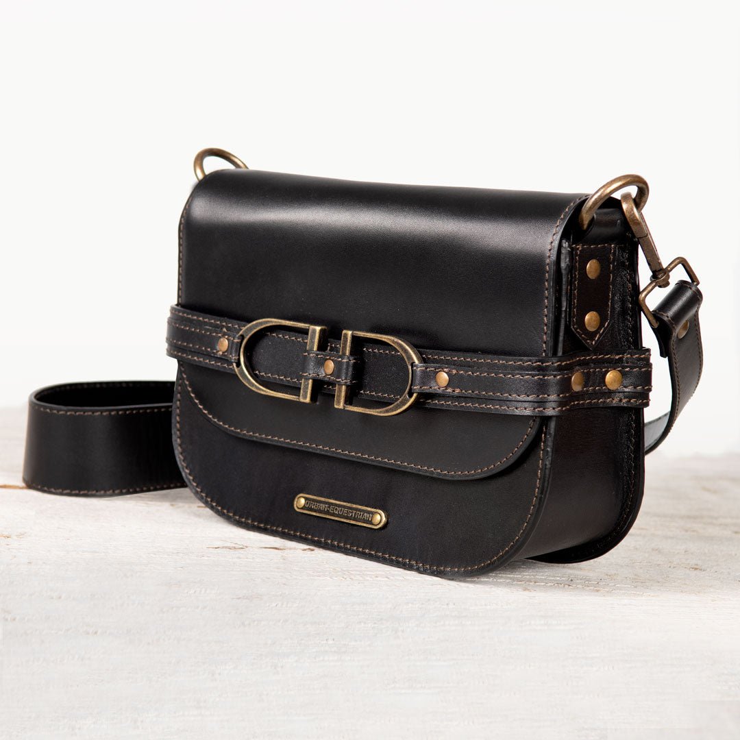 Urban Equestrian  Delaney - Equestrian Stirrup Crossbody Luxury Leather Handbag in Black
