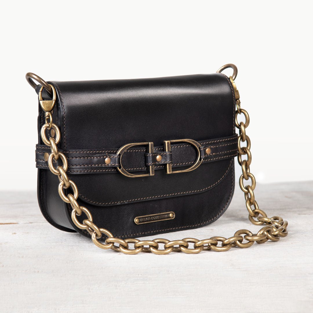 Urban Equestrian  Delaney - Equestrian Stirrup Crossbody Luxury Leather Handbag in Black