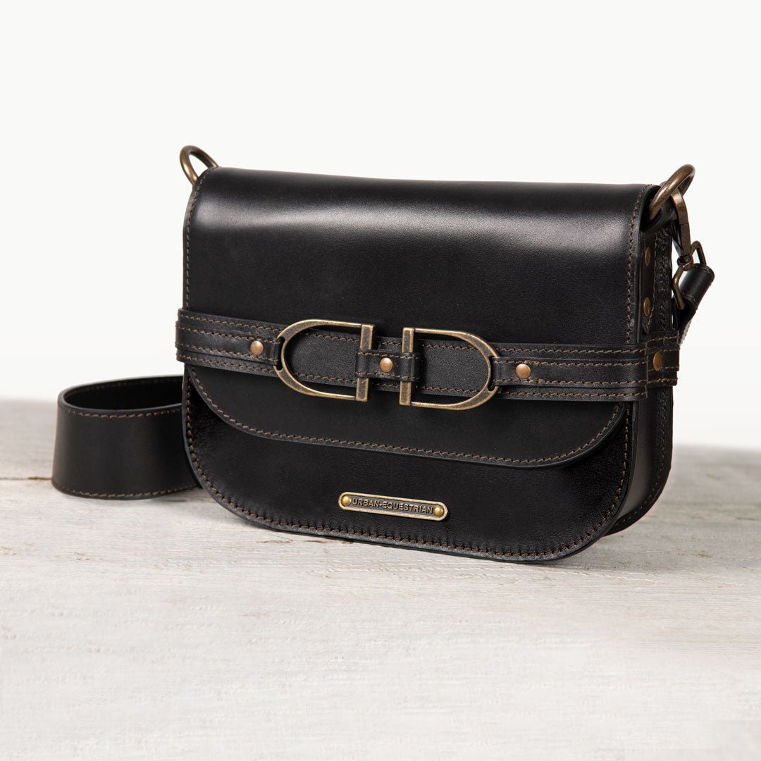 Urban Equestrian  Delaney - Equestrian Stirrup Crossbody Luxury Leather Handbag in Black