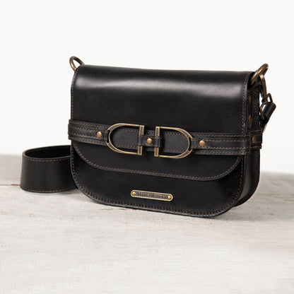 Urban Equestrian  Delaney - Equestrian Stirrup Crossbody Luxury Leather Handbag in Black