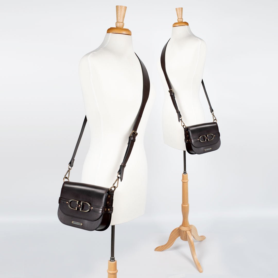 Urban Equestrian  Delaney - Equestrian Stirrup Crossbody Luxury Leather Handbag in Black