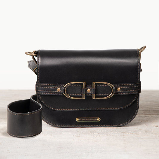 Urban Equestrian  Delaney - Equestrian Stirrup Crossbody Luxury Leather Handbag in Black