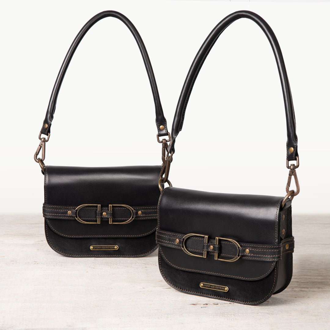 Urban Equestrian  Delaney - Equestrian Stirrup Crossbody Luxury Leather Handbag in Black