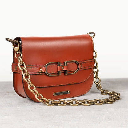 Urban Equestrian  Delaney - Equestrian Stirrup Crossbody Luxury Leather Handbag in Cognac