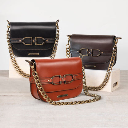 Urban Equestrian  Delaney - Equestrian Stirrup Crossbody Luxury Leather Handbag in Cognac