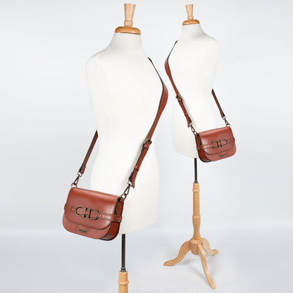 Urban Equestrian  Delaney - Equestrian Stirrup Crossbody Luxury Leather Handbag in Cognac