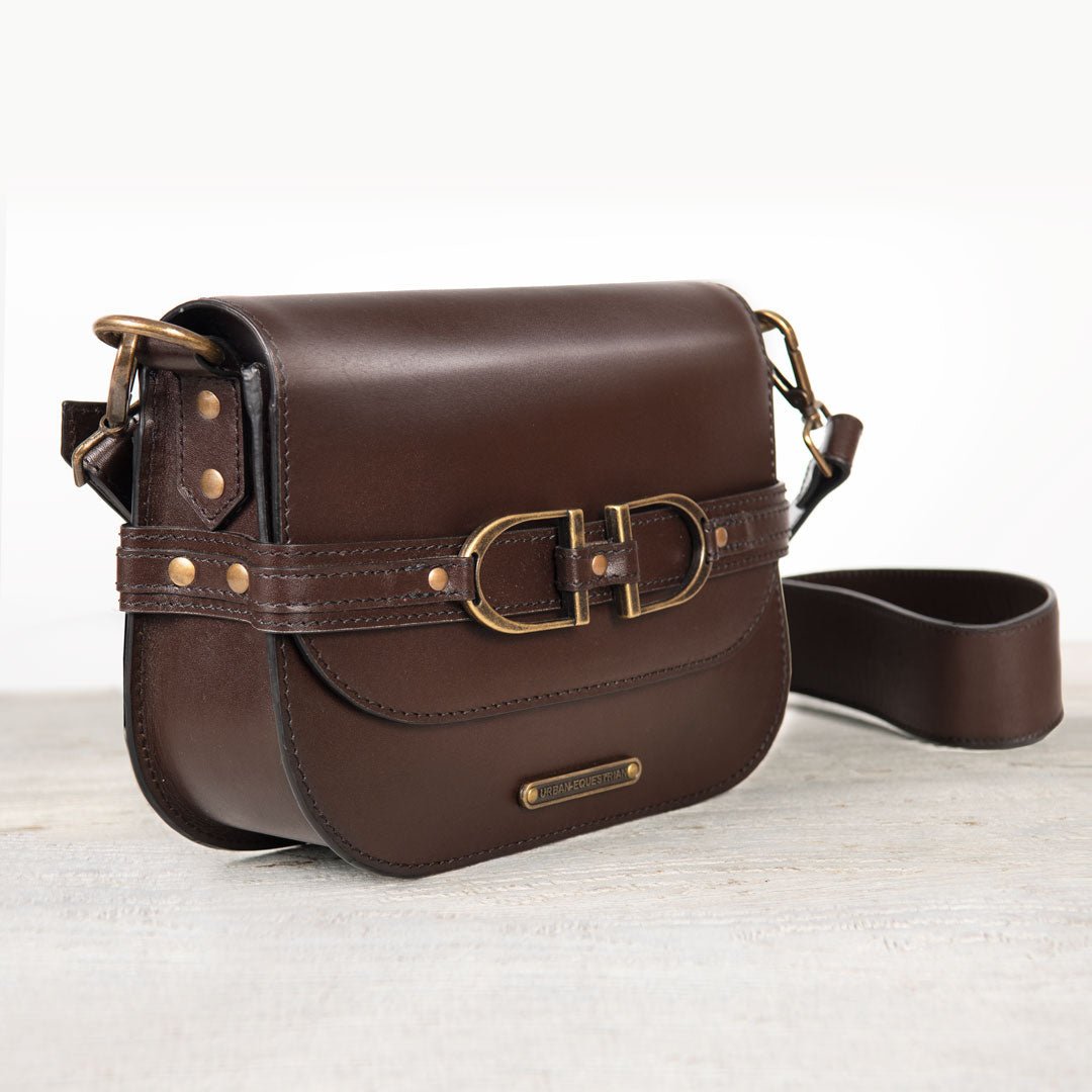 Urban Equestrian  Delaney - Equestrian Stirrup Crossbody Luxury Leather Handbag in Deep Brown