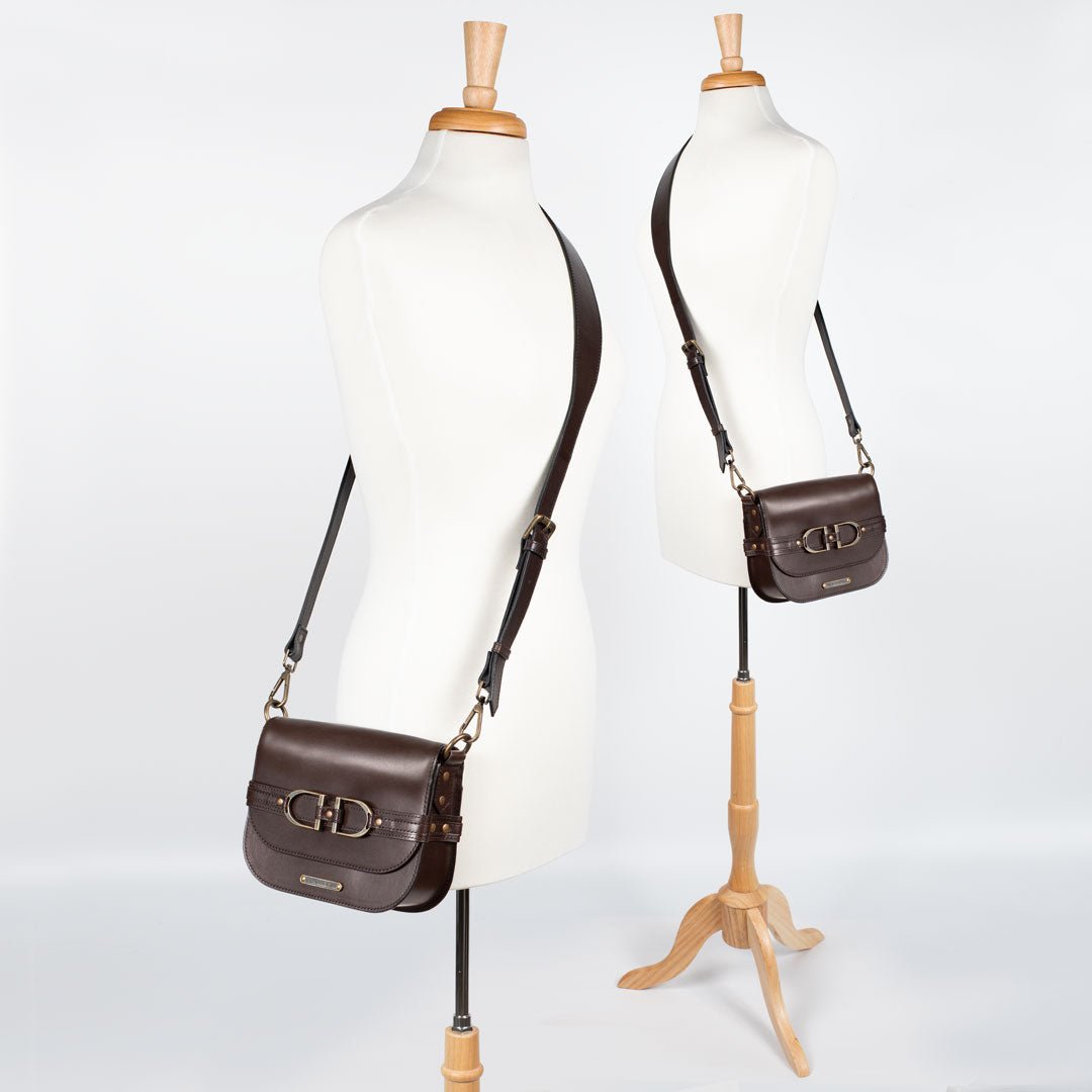 Urban Equestrian  Delaney - Equestrian Stirrup Crossbody Luxury Leather Handbag in Deep Brown