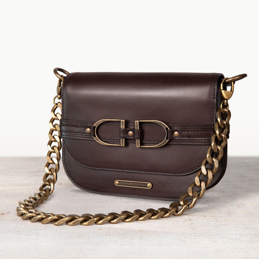 Urban Equestrian  Delaney - Equestrian Stirrup Crossbody Luxury Leather Handbag in Deep Brown