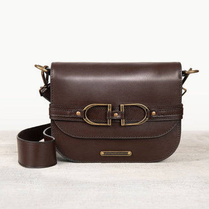 Urban Equestrian  Delaney - Equestrian Stirrup Crossbody Luxury Leather Handbag in Deep Brown