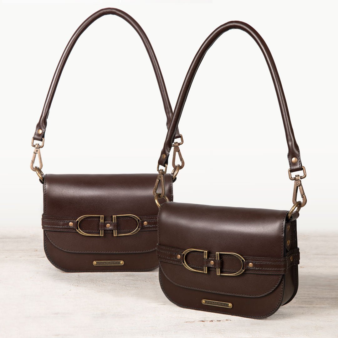 Urban Equestrian  Delaney - Equestrian Stirrup Crossbody Luxury Leather Handbag in Deep Brown