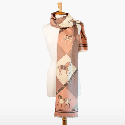Urban Equestrian  Della -  Blush Pink Equestrian Motif Luxe Shawl