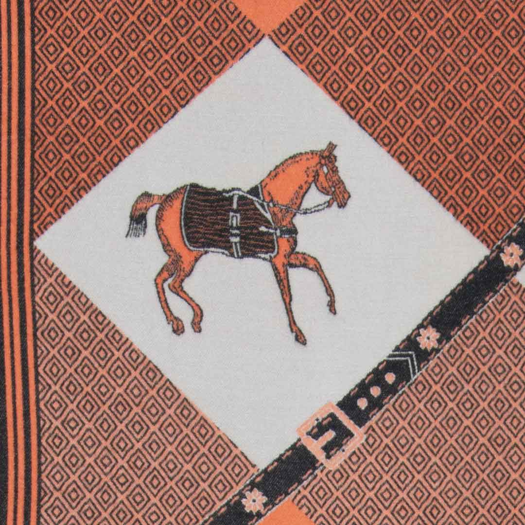 Urban Equestrian  Della -  Tangerine Equestrian Motif Luxe Shawl