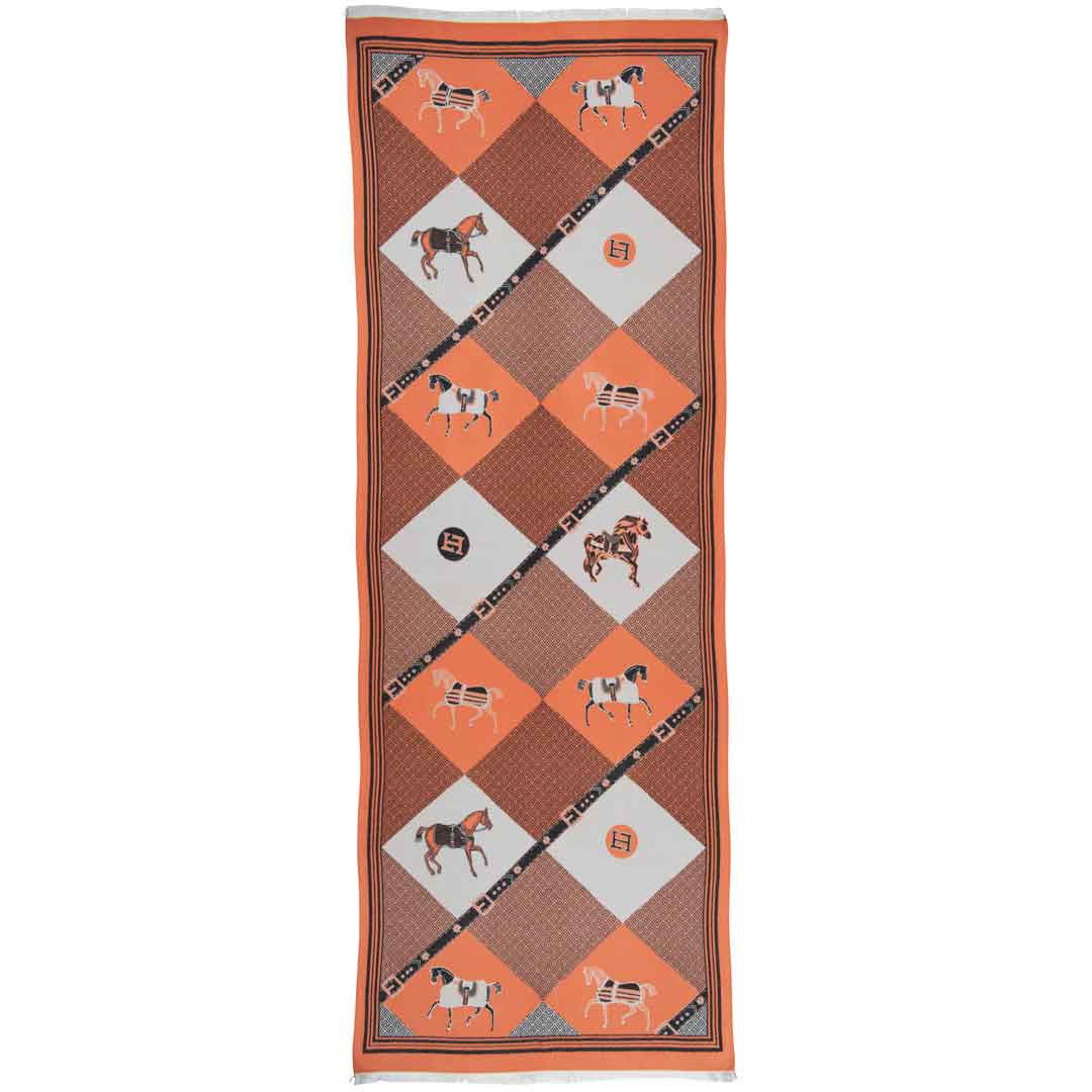 Urban Equestrian  Della -  Tangerine Equestrian Motif Luxe Shawl