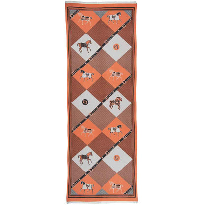 Urban Equestrian  Della -  Tangerine Equestrian Motif Luxe Shawl
