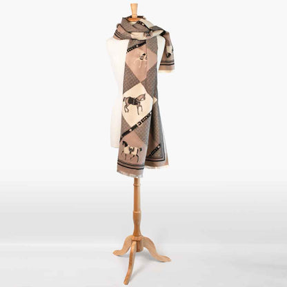 Urban Equestrian  Della -  Taupe Equestrian Motif Luxe Shawl