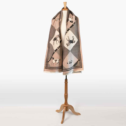 Urban Equestrian  Della -  Taupe Equestrian Motif Luxe Shawl