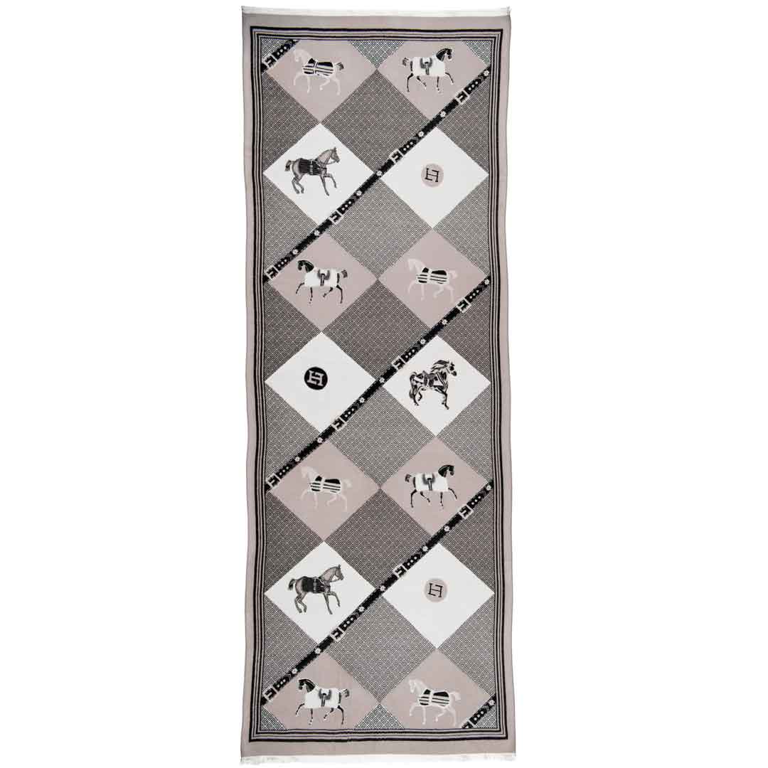 Urban Equestrian  Della -  Taupe Equestrian Motif Luxe Shawl