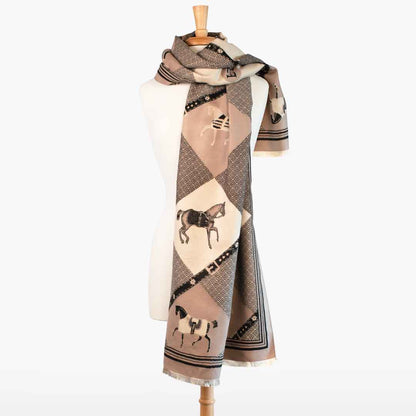 Urban Equestrian  Della -  Taupe Equestrian Motif Luxe Shawl