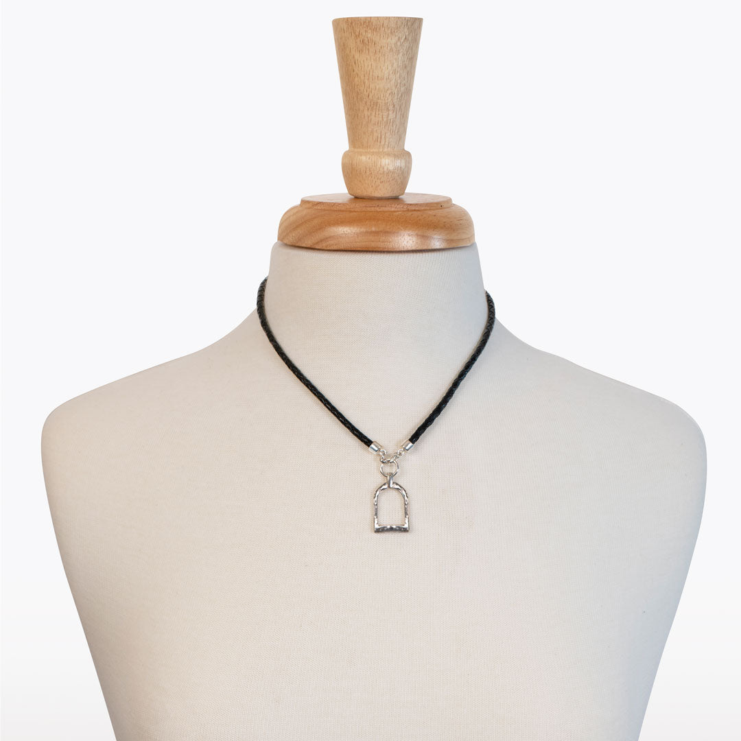 Urban Equestrian  Denby - Leather 7 Silver Equestrian Riding Stirrup Necklace
