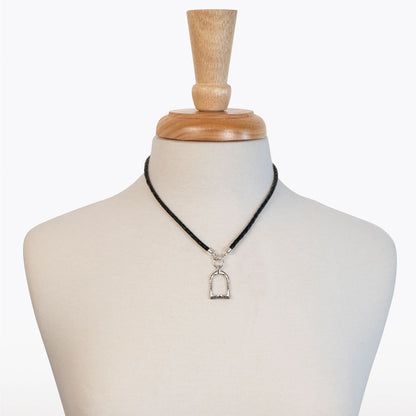 Urban Equestrian  Denby - Leather 7 Silver Equestrian Riding Stirrup Necklace