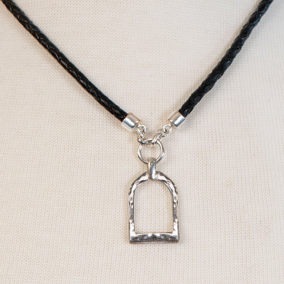 Urban Equestrian  Denby - Leather 7 Silver Equestrian Riding Stirrup Necklace