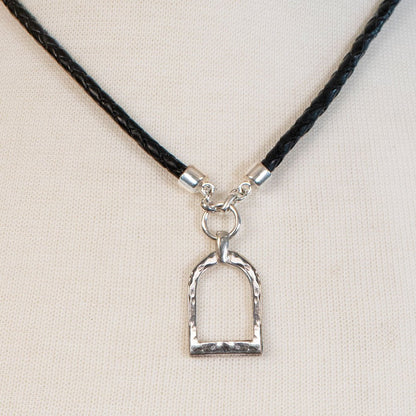 Urban Equestrian  Denby - Leather 7 Silver Equestrian Riding Stirrup Necklace