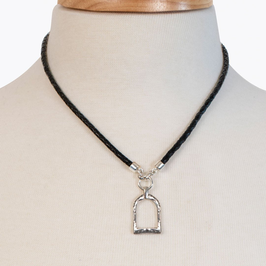 Urban Equestrian  Denby - Leather 7 Silver Equestrian Riding Stirrup Necklace