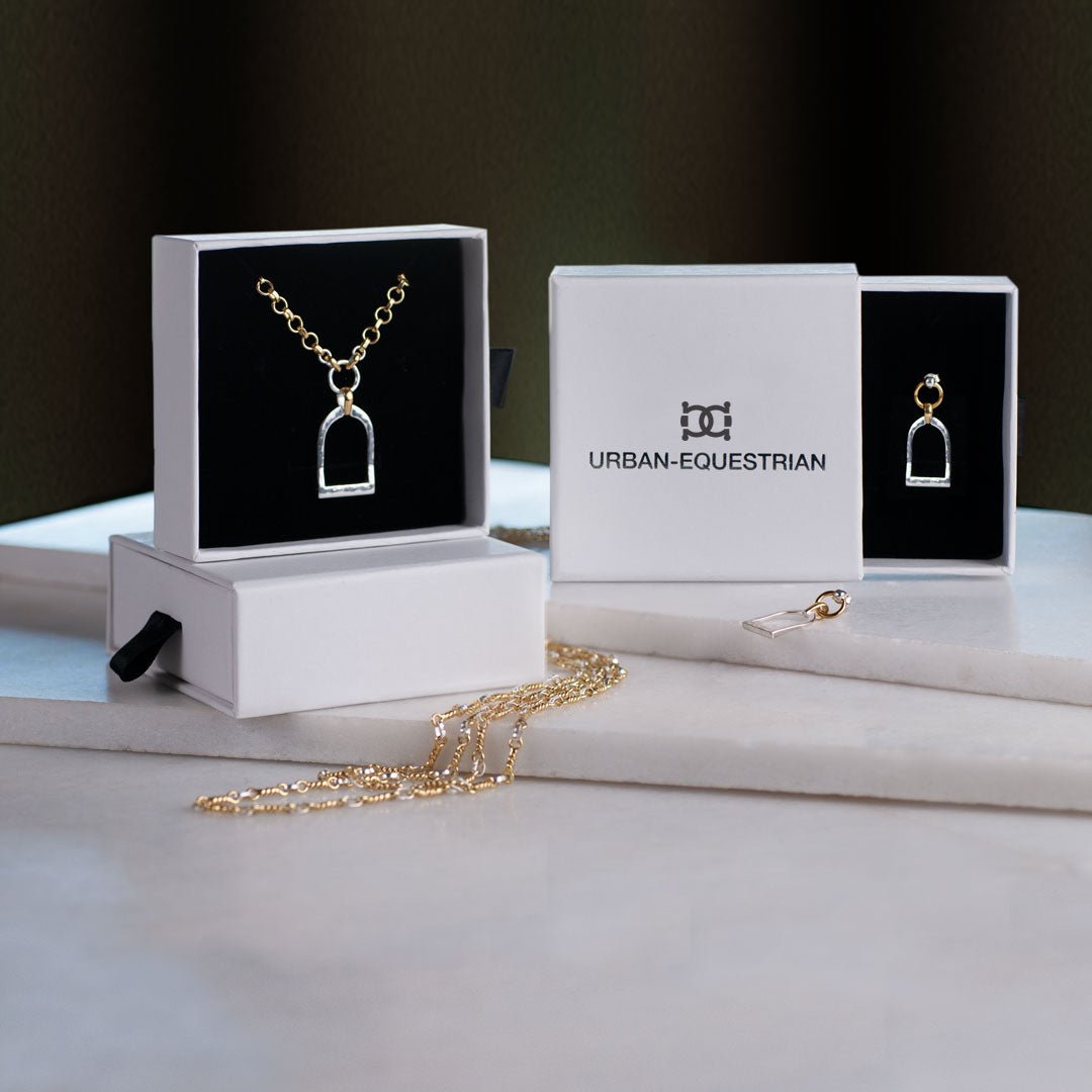 Urban Equestrian  Denby - Two Tone Equestrian Riding Stirrup Necklace