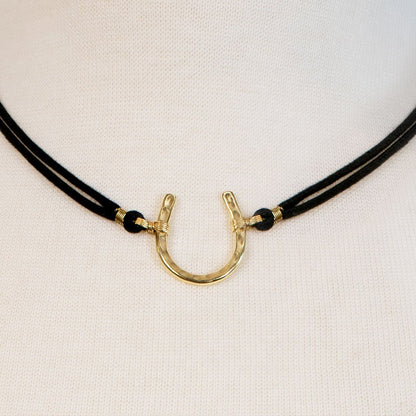 Urban Equestrian  Devlin - Horseshoe Necklace w/ Double Cord in Gold