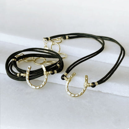 Urban Equestrian  Devlin - Horseshoe Necklace w/ Double Cord in Gold