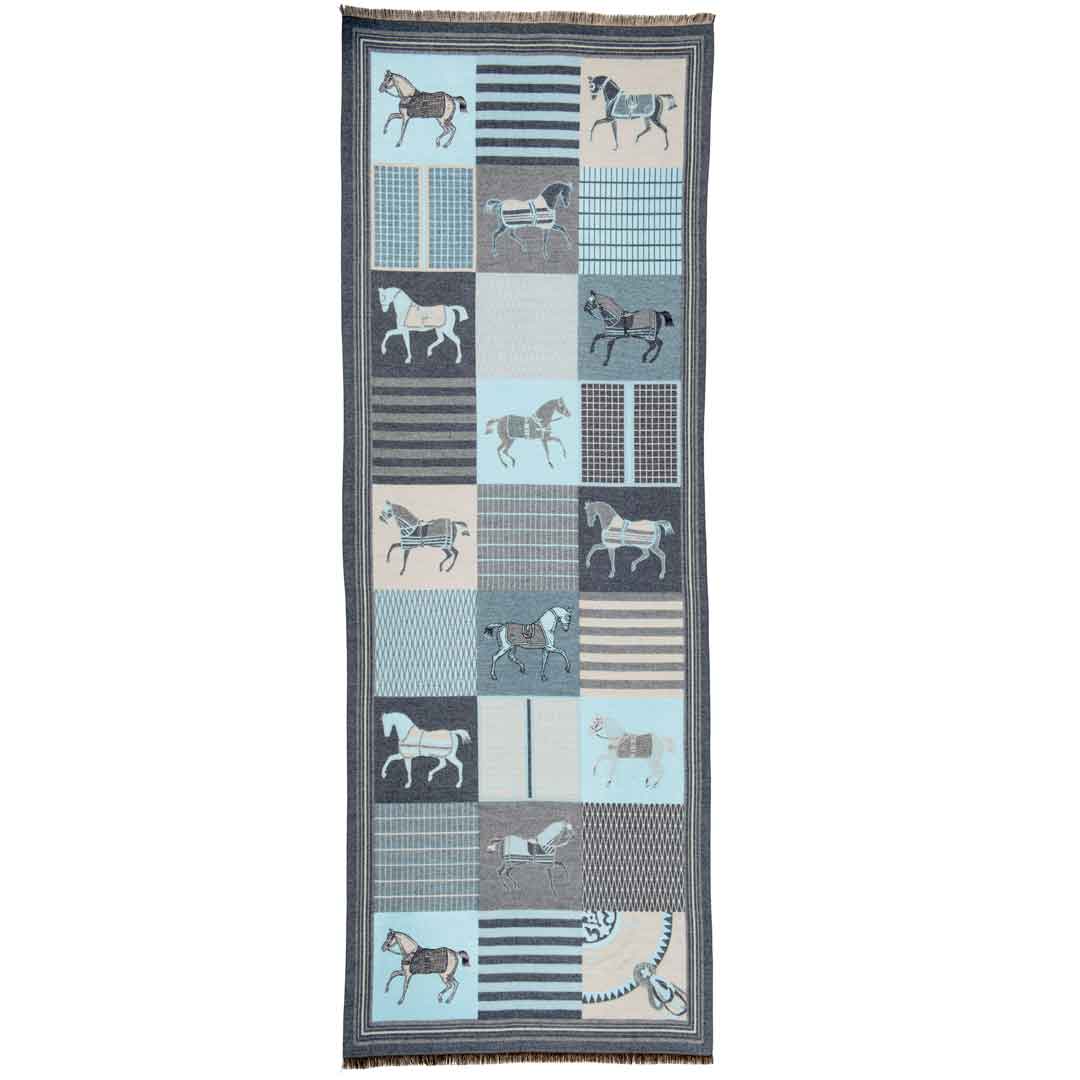 Urban Equestrian  Devon -  Aqua Equestrian Motif Luxe Shawl