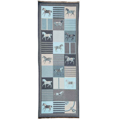 Urban Equestrian  Devon -  Aqua Equestrian Motif Luxe Shawl