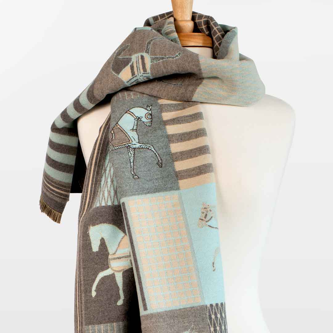 Urban Equestrian  Devon -  Aqua Equestrian Motif Luxe Shawl
