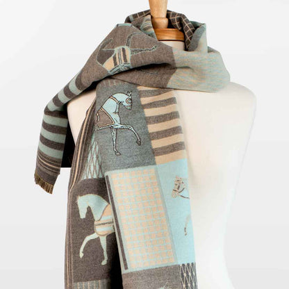 Urban Equestrian  Devon -  Aqua Equestrian Motif Luxe Shawl