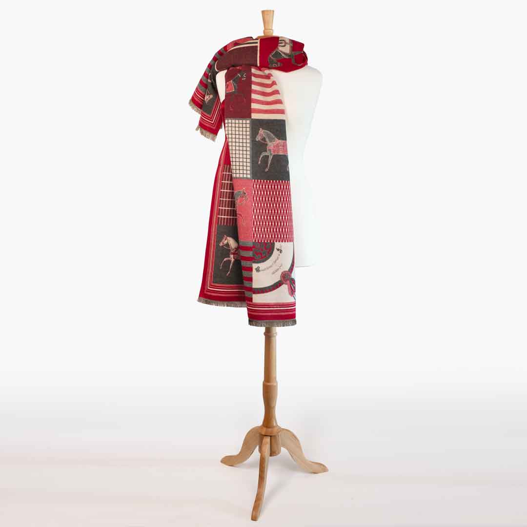 Urban Equestrian  Devon -  Crimson Equestrian Motif Luxe Shawl