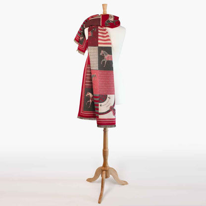 Urban Equestrian  Devon -  Crimson Equestrian Motif Luxe Shawl