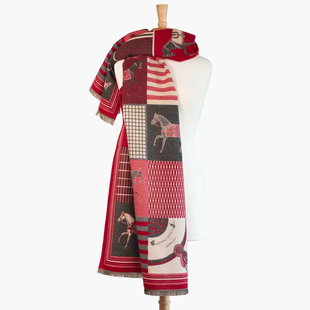 Urban Equestrian  Devon -  Crimson Equestrian Motif Luxe Shawl
