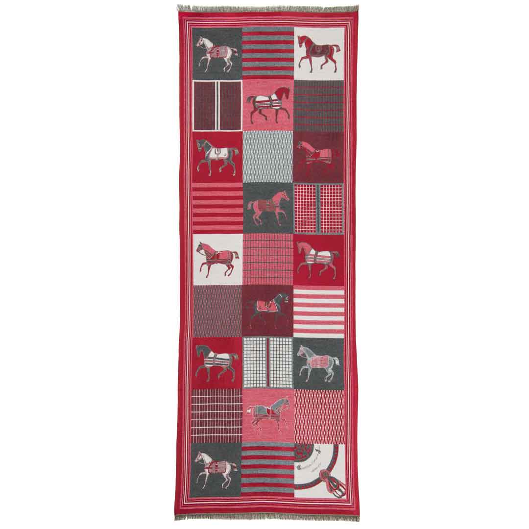 Urban Equestrian  Devon -  Crimson Equestrian Motif Luxe Shawl