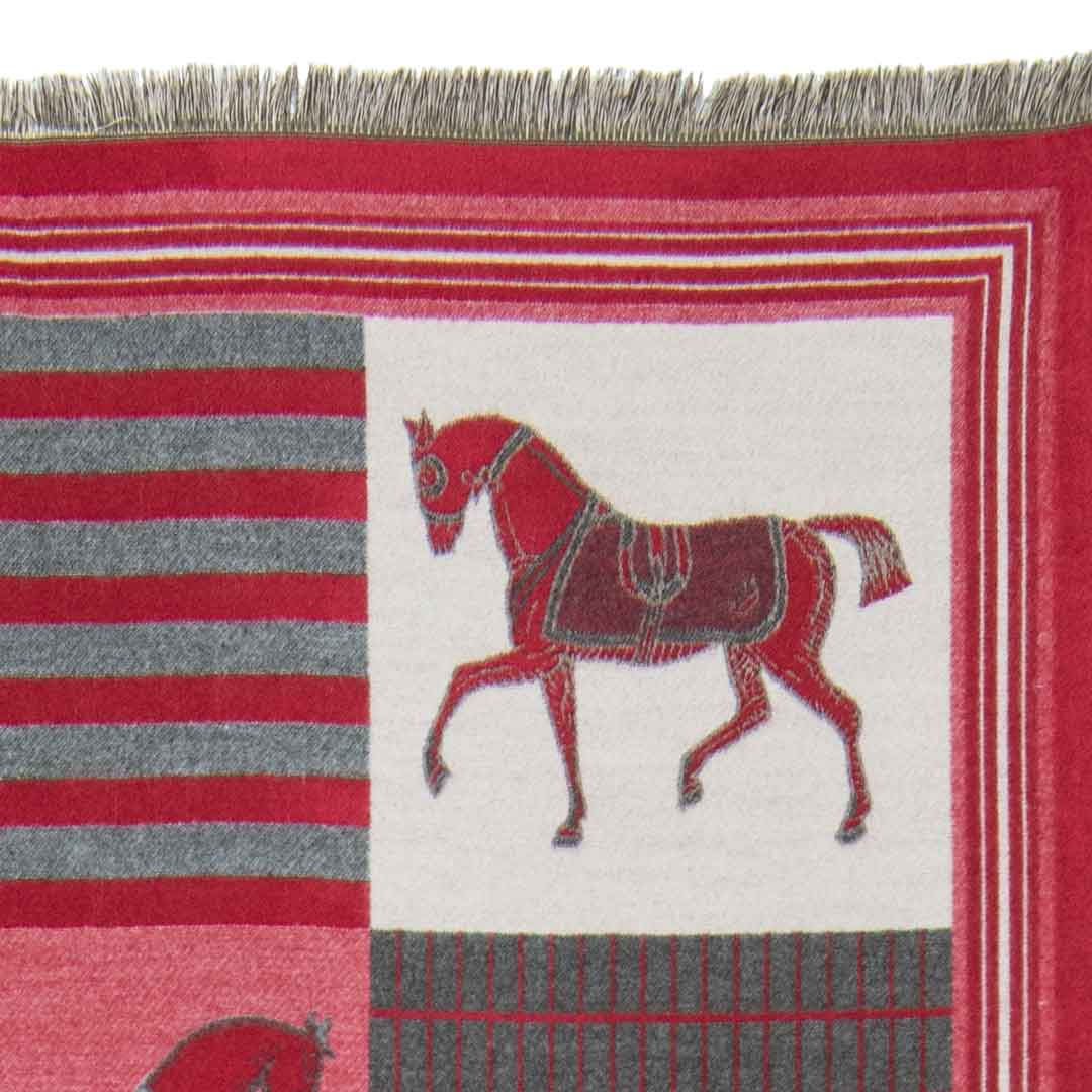 Urban Equestrian  Devon -  Crimson Equestrian Motif Luxe Shawl