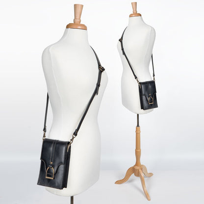 Urban Equestrian  Devon Deluxe Phone Bag - Luxury Leather Handbag in Black