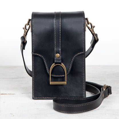 Urban Equestrian  Devon Deluxe Phone Bag - Luxury Leather Handbag in Black